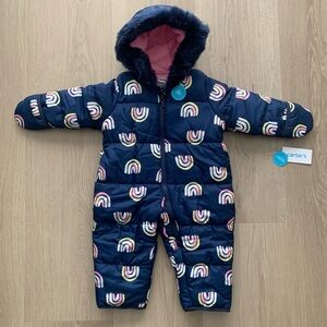 New 6-9m Carter’s Blue Rainbows Snowsuit Baby Toddlers Winter Faux Fur Hooded